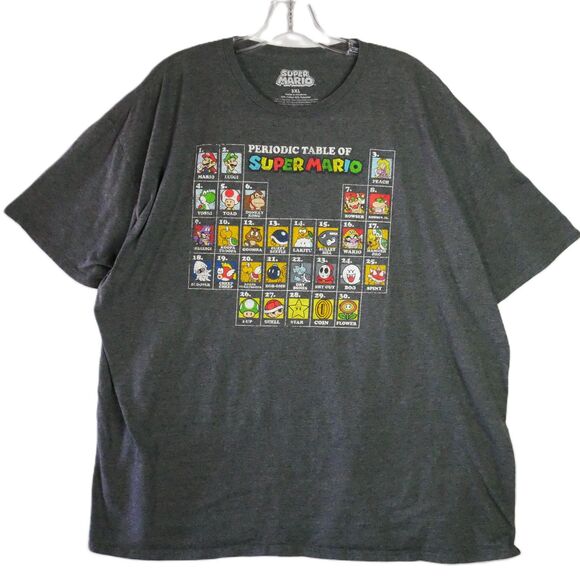 Super Mario Men's Size 3XL Periodic Table of Characters Graphic T-Shirt Gray - Picture 1 of 10
